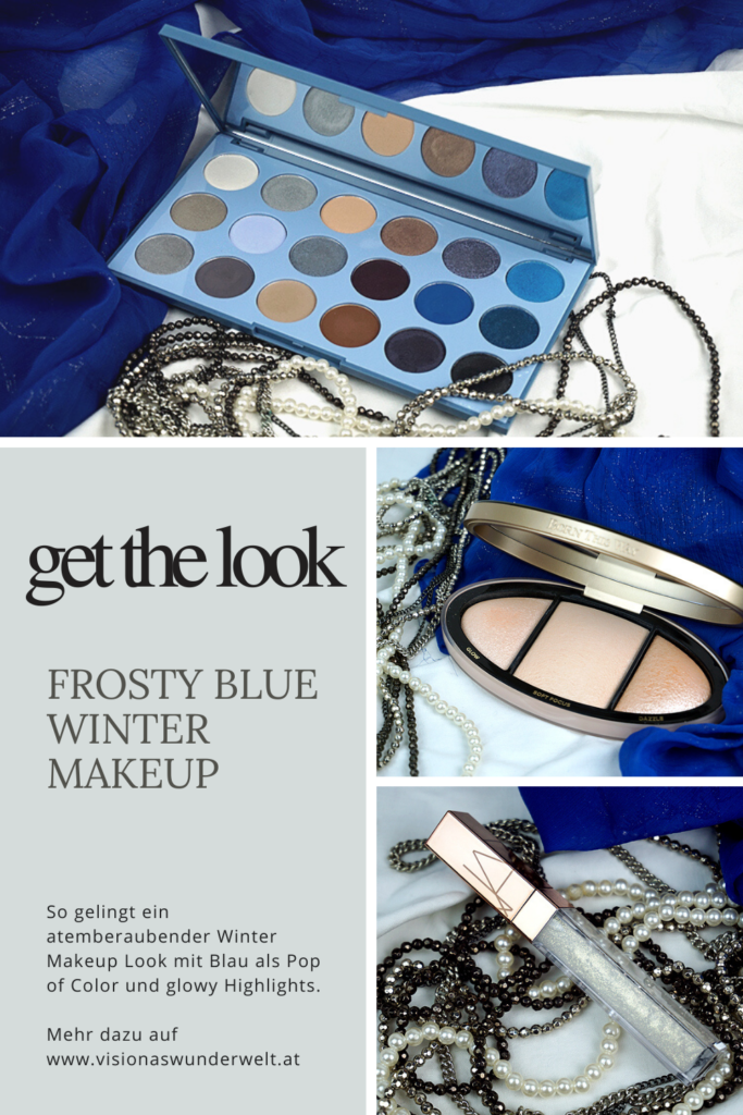 außerordentlicher Winter Makeup Look mit Blau und schimmernden Highlights